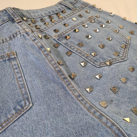 Silver Studded High Waisted Festival Denim Shorts NWOT - Picture 5 of 12